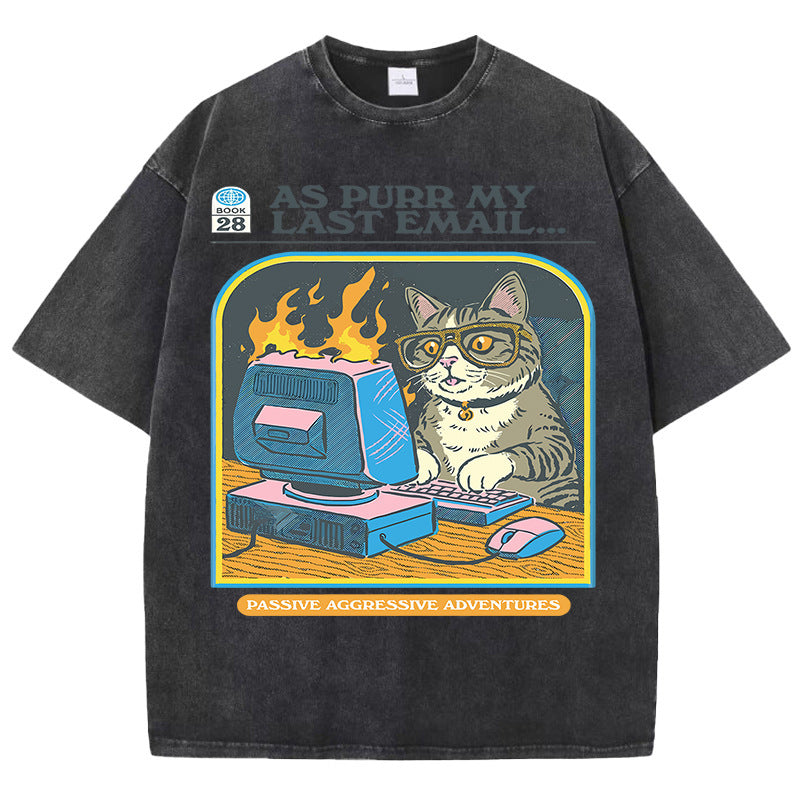 Men's Cat Playing Game Print Top