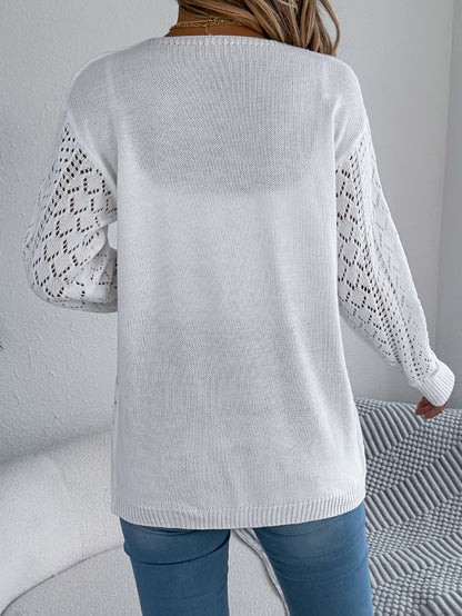 Women Hollow Out Lantern Sleeve Long Sleeve Cardigan Sweater Coat
