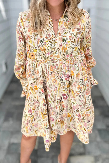 Women's Casual Loose Floral Long Sleeve Dress