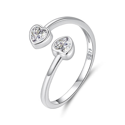S925 Sterling Silver Double Heart-shaped Open Ring Valentine's Day Gift Heart-shaped Ring