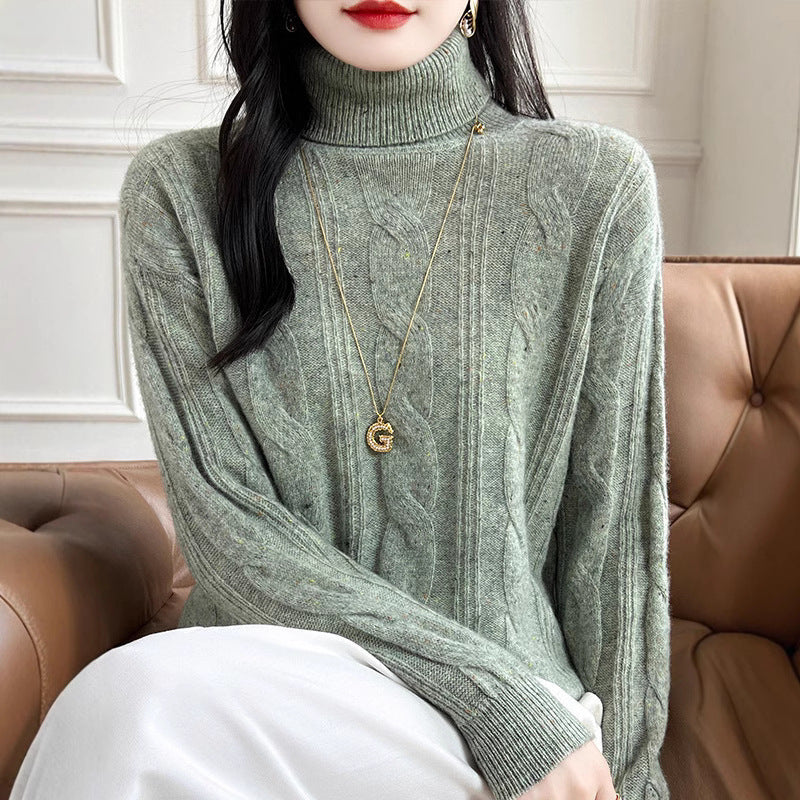 Pure Color Thickened Twisted Women's High Lapel Knitted Sweater