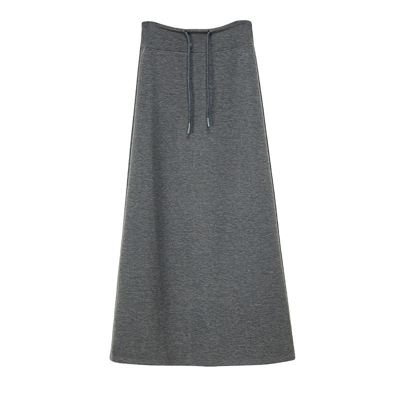 Gray Athletic High-waist Straight-leg Slit A-line Maxi Skirt