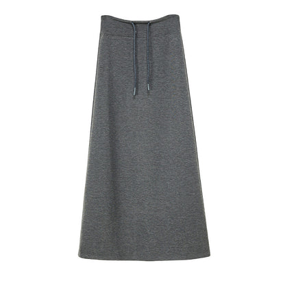 Gray Athletic High-waist Straight-leg Slit A-line Maxi Skirt
