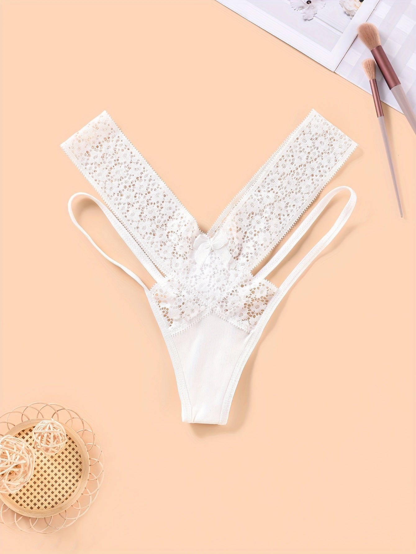 Strappy Lace Thong Panties, Floral Print Semi-Sheer High Waist Criss Cross Panties, Women's Lingerie & Underwear