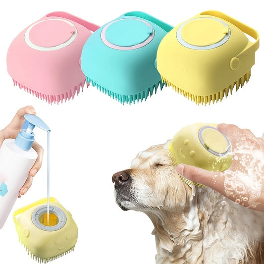 Soft Dog Shampoo Massager Bath Brush with Detachable Head & Soft Bristles - Gentle Pet Grooming Shower Brush for Sensitive Light Beige, Easy-Clean Design, Multi-Color Options (Pink, Blue, Yellow, Green, Turquoise) - Bath Time