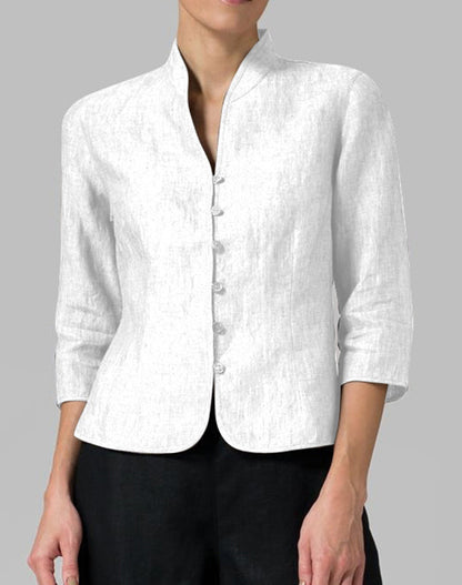 Slim Three-quarter Sleeve Button Jacket INS Fashion V-neck Stand Collar Outwear Tops Solid Color Clothing For Women