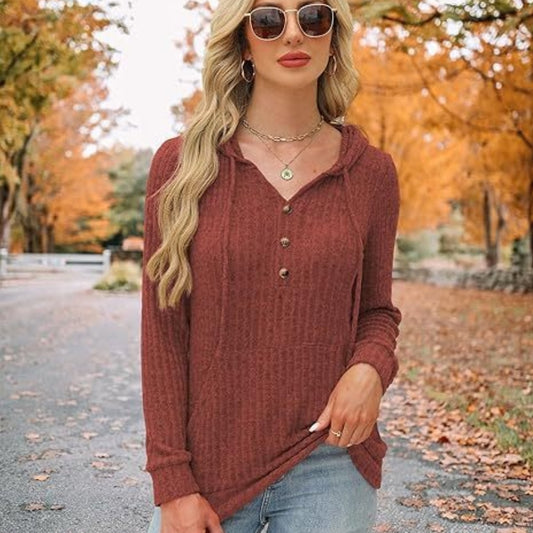 Solid Color Long Sleeve Hoodie Brushed Bedford Cord Sweater