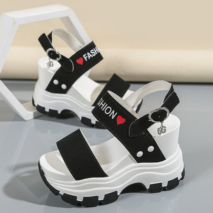 Women's Platform Wedge Sandals - Open Toe Ankle Strap Heels with Metal Buckle