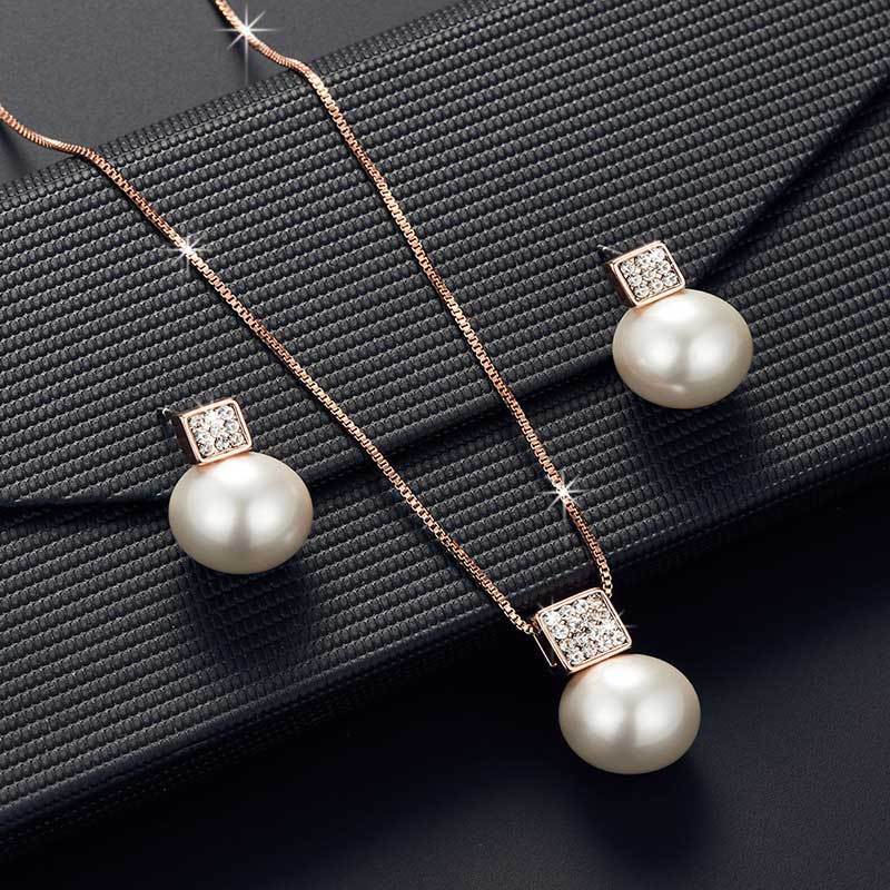 Versatile Square Pearl Earring Necklace Jewelry Set
