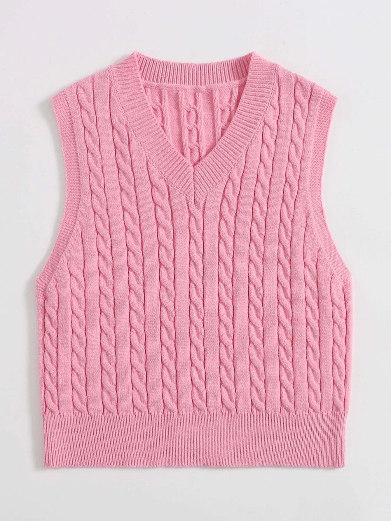 SpringSummer Knitted Cabled Vest Pullover With V-Neck