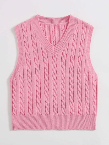 SpringSummer Knitted Cabled Vest Pullover With V-Neck