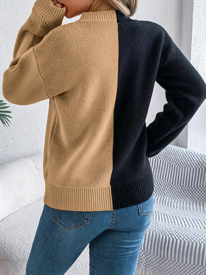 Women Ghost Pumpkin Color Block Long Sleeve Pullover Sweater