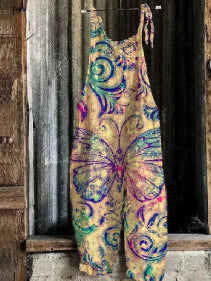 Women's Vintage-print Suspender Pants