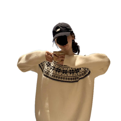 Soft And Relaxed-style Round-neck Loose-fit Pullover Knit Sweater
