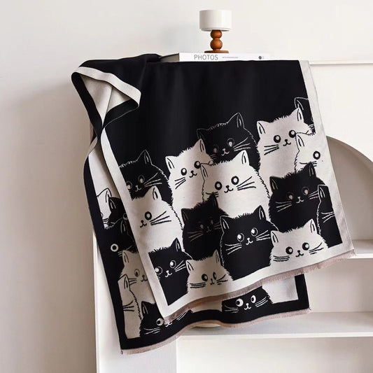 Double-sided Double-wear Student Faux Cashmere Scarf Cartoon Design For Autumn And Winter