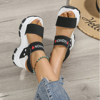 Women's Platform Wedge Sandals - Open Toe Ankle Strap Heels with Metal Buckle