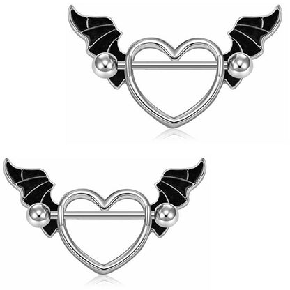 Black Full Drill Ball Straight Wings Heart Shaped Body Piercing Jewelry