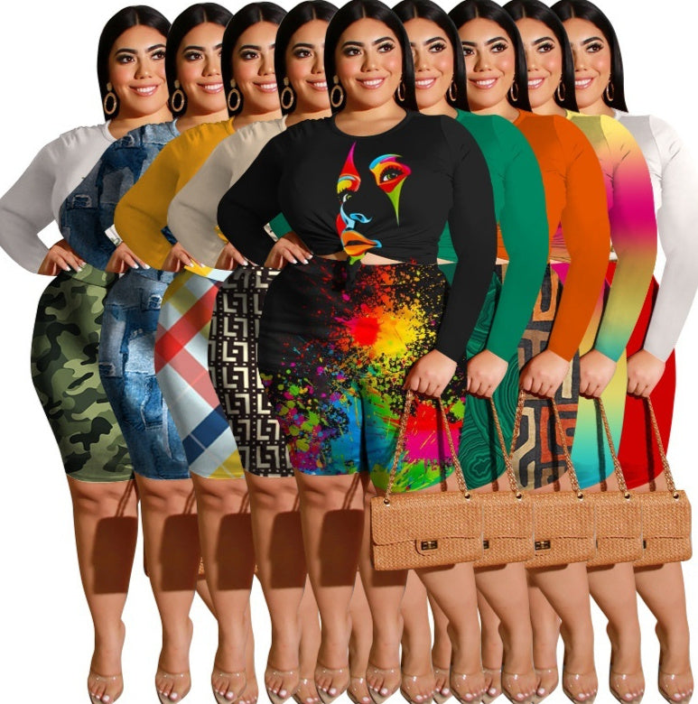 Women's Fashionable Casual Two-Piece Set Printed Top And Shorts