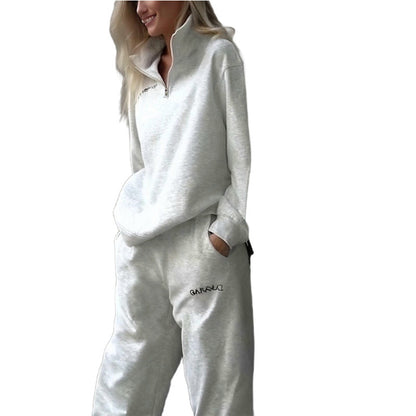 Sports Style Solid Color Long-sleeved Trousers Sweater Suit