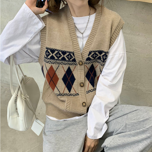 Loose Outer Wear Cardigan Sleeveless Top