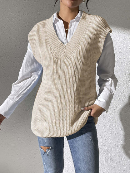 Solid Color Women's Vest V-Neck Simple Casual Knit Sweater Vest