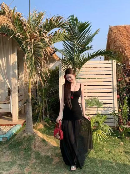 Pure Desire Mesh Splicing Sling Dress Women