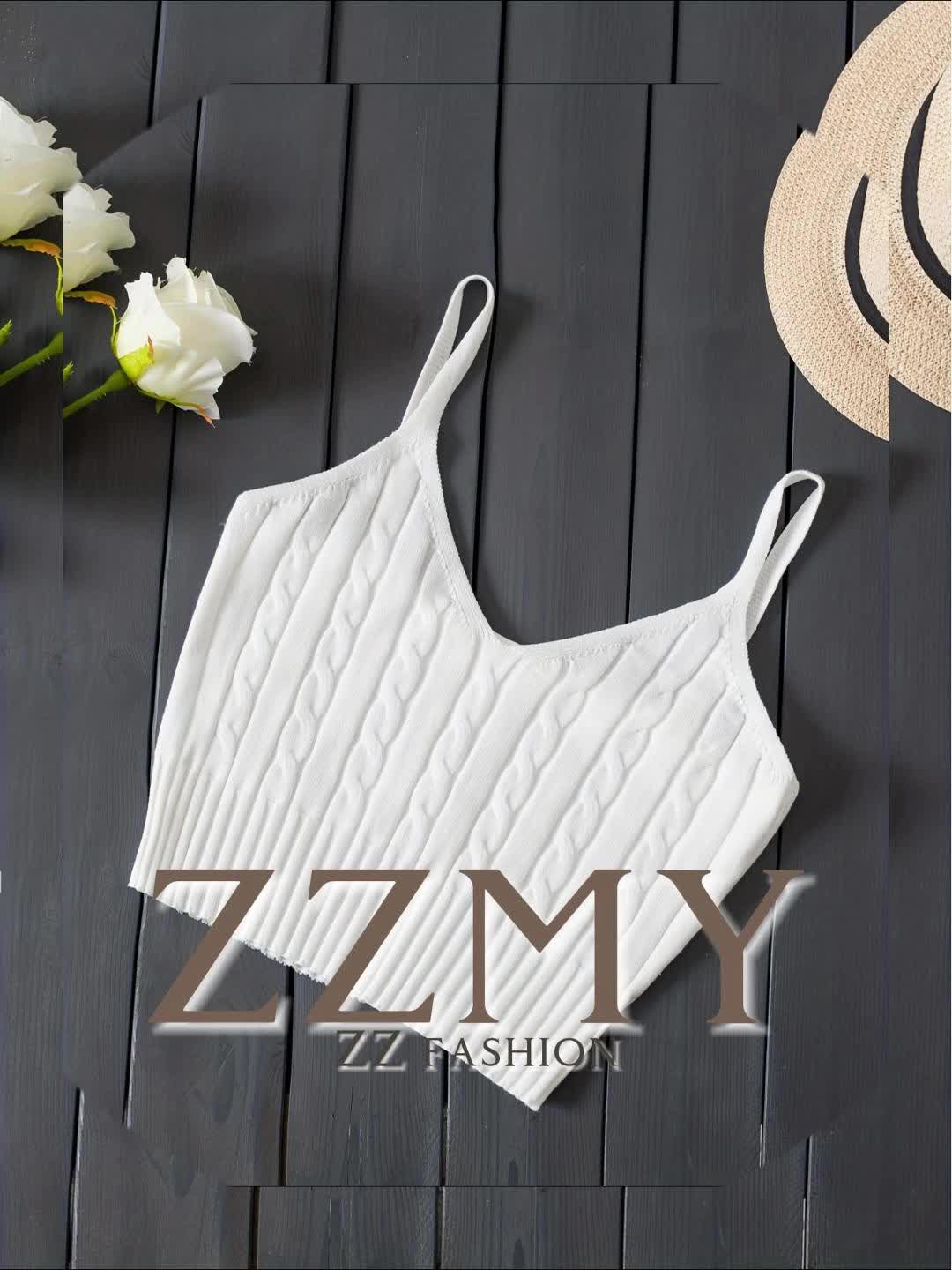 Valentine's Day Knitted Cami Crop Top, Versatile Sleeveless Casual Top For Spring & Summer, Women's Clothing