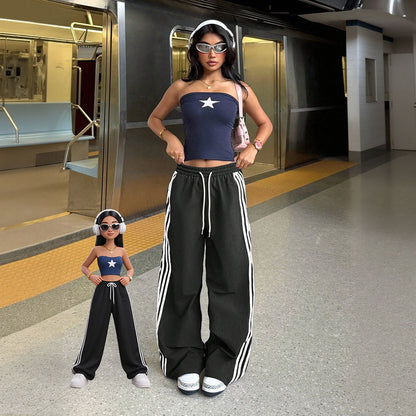 Womens American-style Streetwear Striped Woven Tape Track Pants