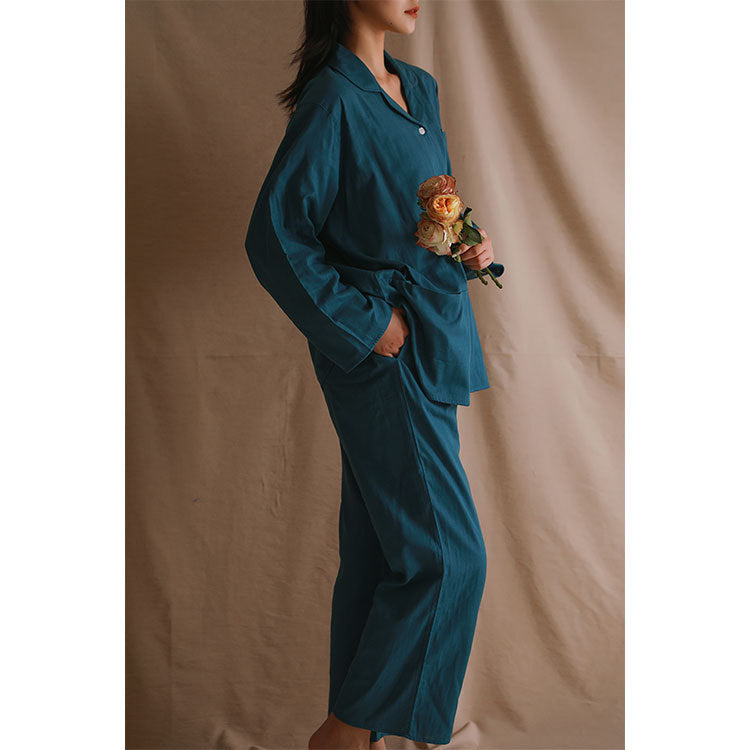 Breathable And Sweat-absorbent Pure Cotton Turn-down Collar Homewear