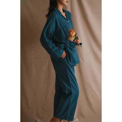 Breathable And Sweat-absorbent Pure Cotton Turn-down Collar Homewear