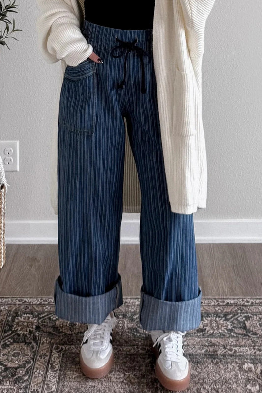 Women's Casual Loose Blue Striped Pants
