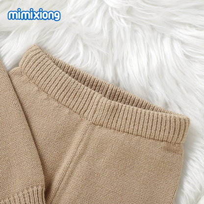 Baby Knitted Solid-Color Diamond-Shape Top Pants Set