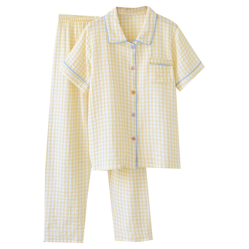 Washed Cotton Double-layer Gauze Short-sleeved Trousers Casual Loose Outfit