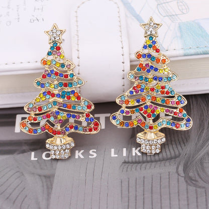 Hollow Out Christmas Tree Earrings With Diamonds
