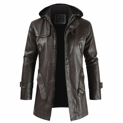 New Plus Size Men's Mid-length Leather Coat