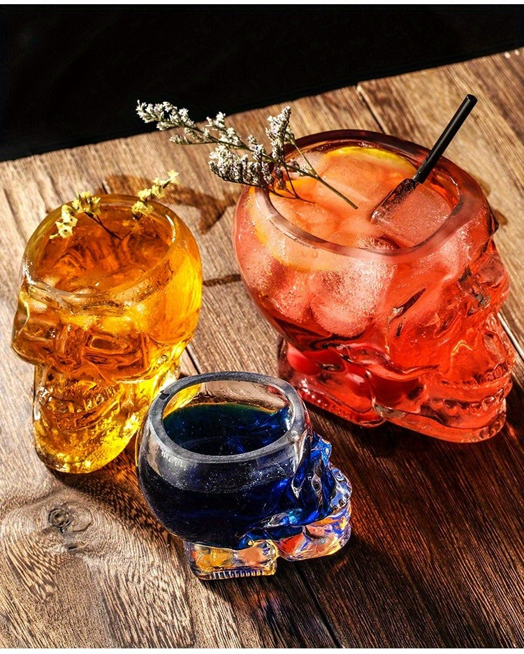 1pc/4pcs Halloween Skull-Shaped Glass Wine Bottle with Lid - Reusable, Non-Slip, Geometric Design for Cold Beverages, Perfect for Family Gatherings, Halloween Decorations, and Themed Parties