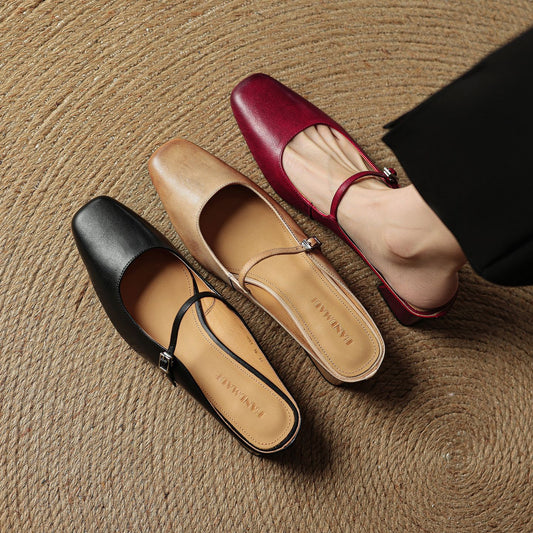 Retro Chunky Heel Peep-toe Slingback French Single-strap Slip-on Mid-heel Sandals