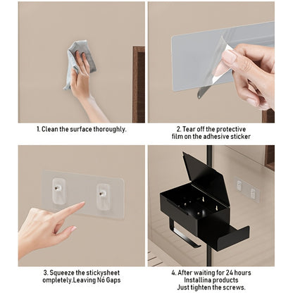 1pc Wrought Iron Bathroom Tissue Holder with Shelf - Self-Adhesive Wall Mounted Toilet Paper Roll Dispenser, Non-Drilling Installation, Multi-Functional Storage for Wet Wipes and Phone, Home Decor