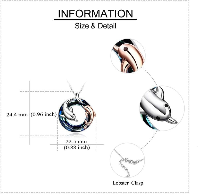 Colorful Circle Crystal Dolphin Pendant Necklace