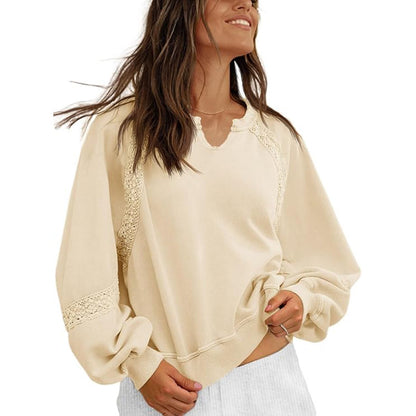 Women's Sweatshirt Casual V-neck Lace Sweater