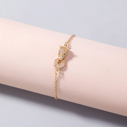 Simple Inlaid Zircon Leopard Head Bite Gold Coin Zircon Bracelet