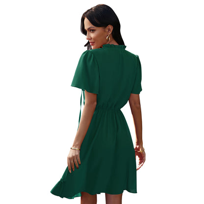 High Neck Neck Waist Ruffle Dress