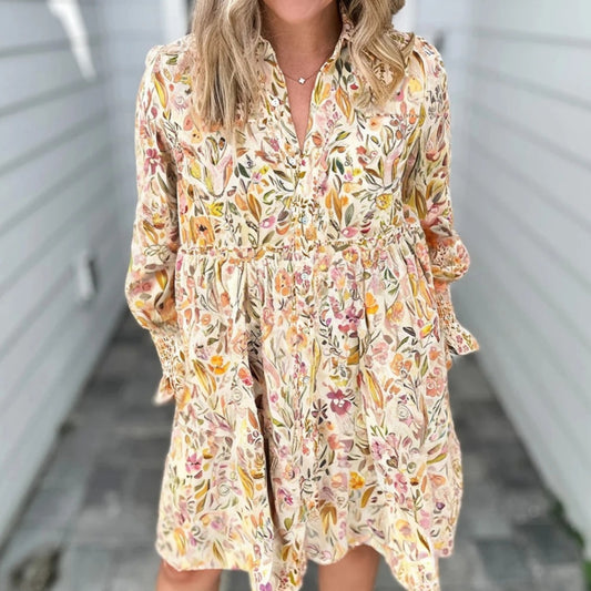 Women's Casual Loose Floral Long Sleeve Dress