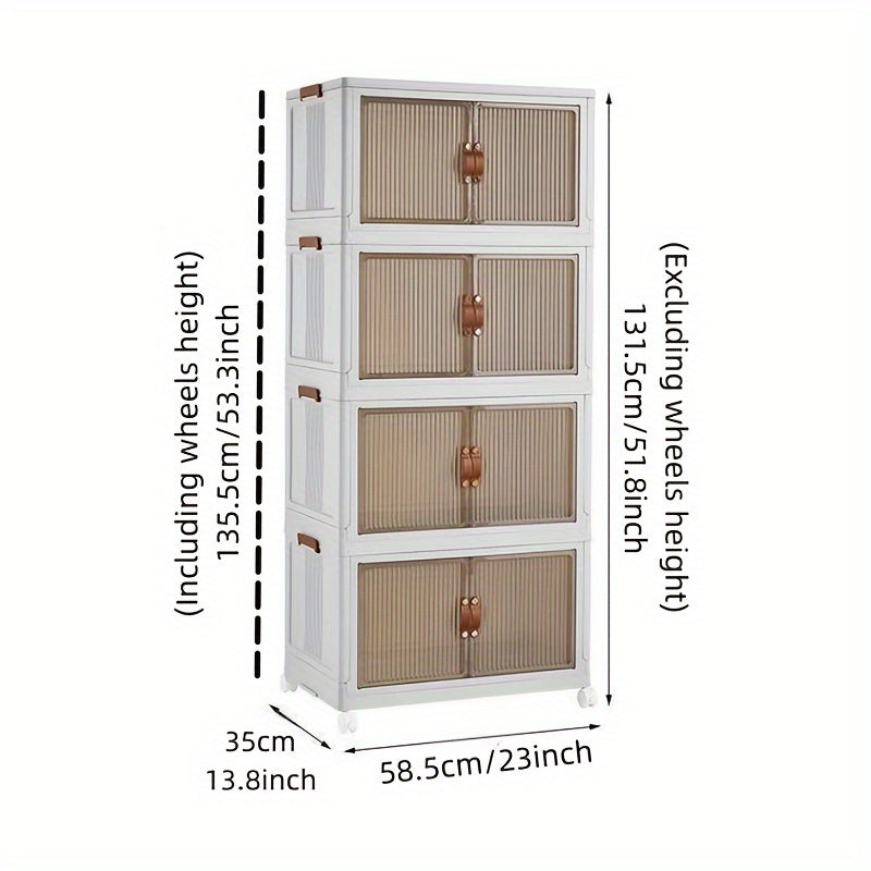 1pc Rectangle Storage Box with Lids, Plastic Waterproof Collapsible Organizer on Wheels, Magnetic Closure Multipurpose Container for Home & Kitchen Storage