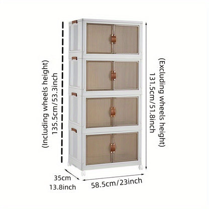 1pc Rectangle Storage Box with Lids, Plastic Waterproof Collapsible Organizer on Wheels, Magnetic Closure Multipurpose Container for Home & Kitchen Storage