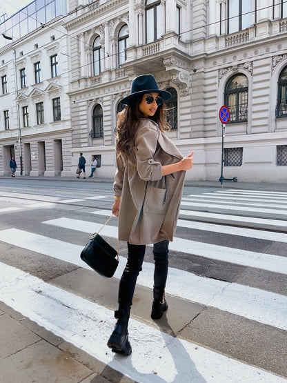 Fashion Suit Collar Drawstring Mid-length Trench Coat