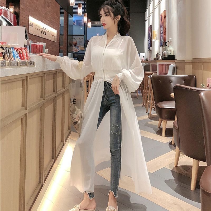 Mid-length Waist-controlled Long Sleeves Women's Coat Chiffon Dress