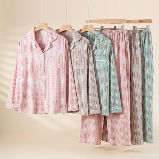 Class A 100 Cotton Double-Layer Yarn-Dyed Jacquard Women's Loungewear Set