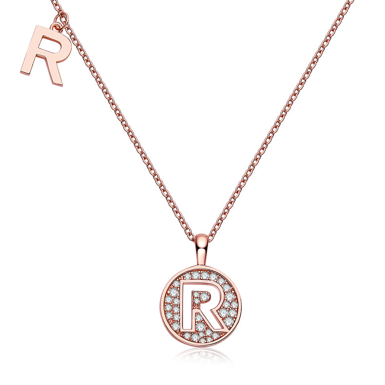 One Of The 26 Letters, R, Set With Top-quality Moissanite, Luxurious And Fashionable Light Luxury Trend Jewelry, Silver Necklace Pendant S925 Silver Electroplated Rose Gold