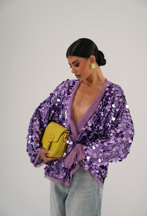 Fashionable Beaded Patchwork Solid Color Jacket For Women